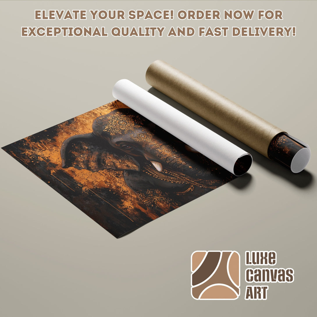 Poster Roll featuring an elephant art print in black and gold, perfect for home decor.