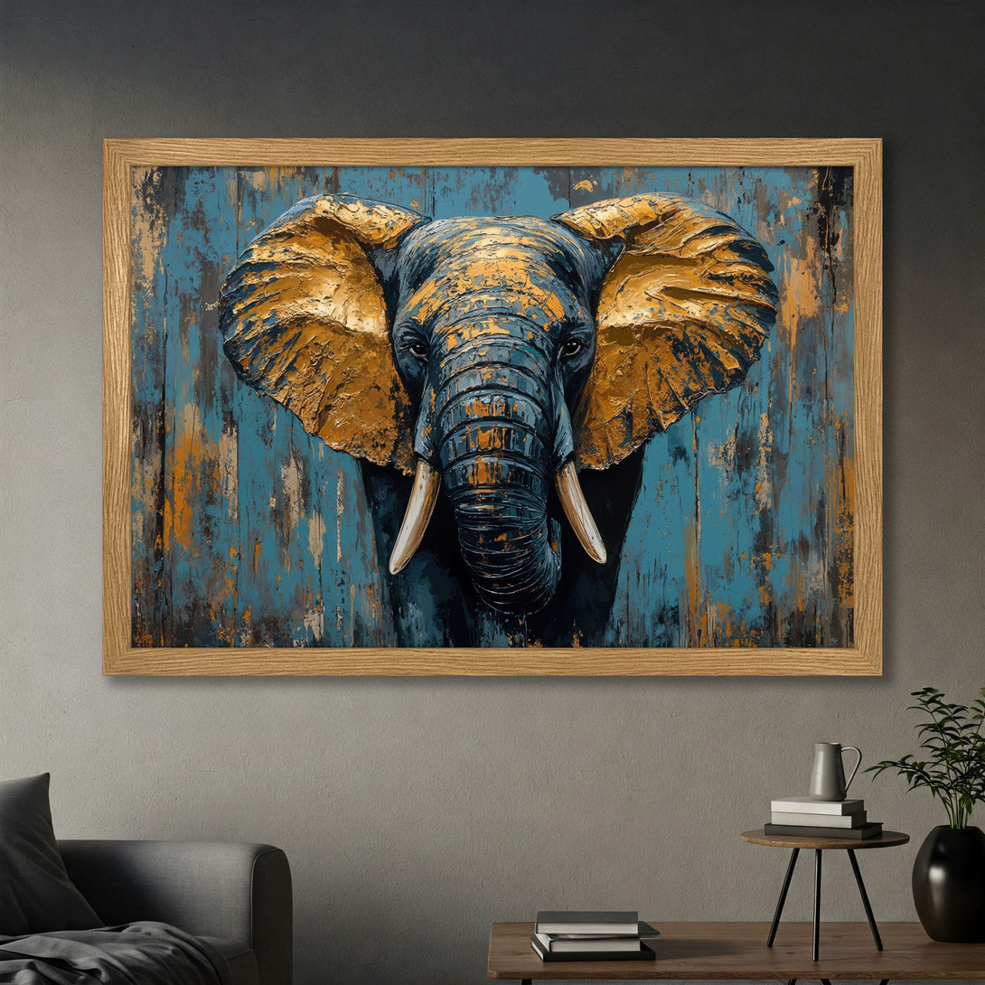 Framed Poster featuring abstract floral art in black, gold & neutral tones. Modern wall decor for a stylish home.