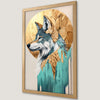 Majestic Gray Wolf Art Poster with Teal and Gold Accents