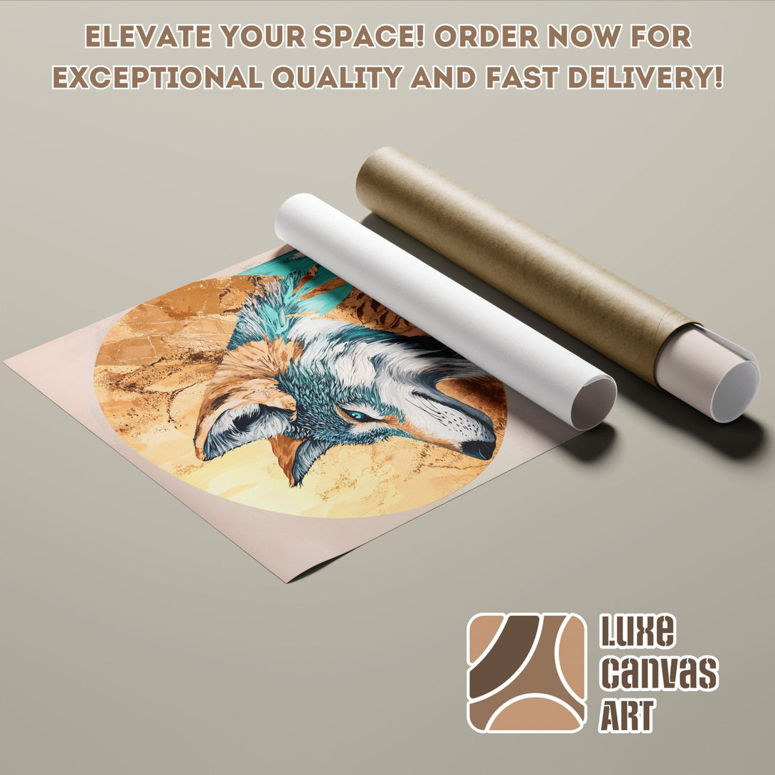 Poster Roll featuring a wolf illustration in earthy tones. Elevate your space with this stylish art piece! Order now!