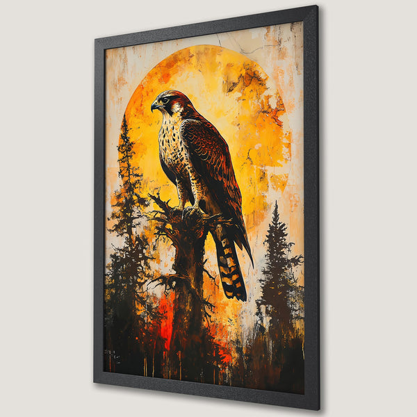 Framed Poster featuring a majestic bird in a dark, artistic style with a warm, earthy color palette. Perfect wall art!