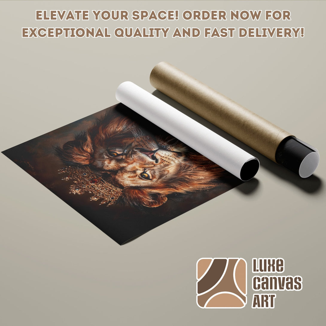 Lion Poster Roll, regal art print in warm brown tones. Elevate your space!