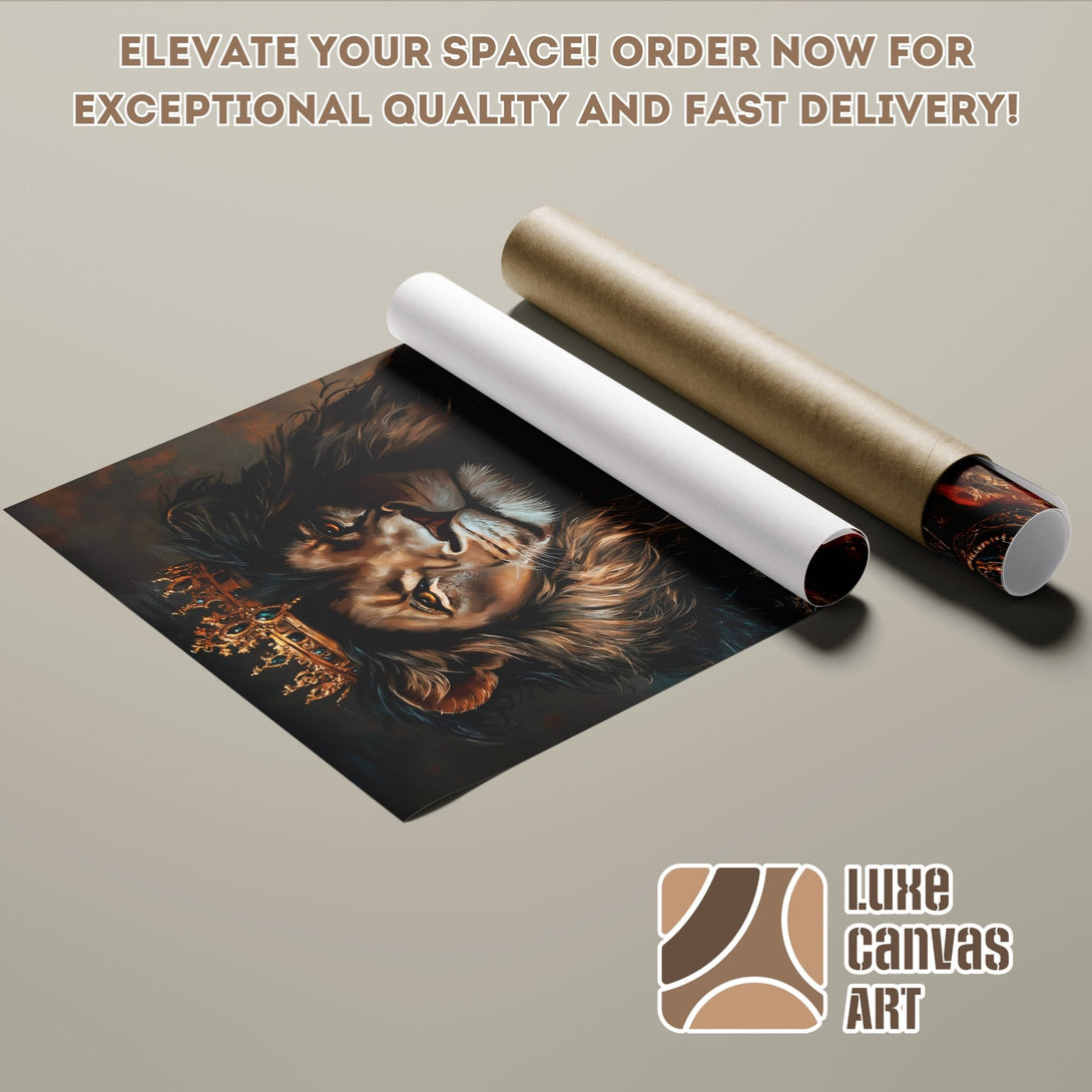 Lion king poster roll art print, dark, warm color palette. Order your poster today!