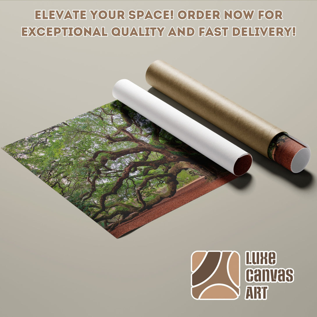 Poster Roll featuring a tree with green and brown tones. Elevate your space with Luxe Canvas Art.