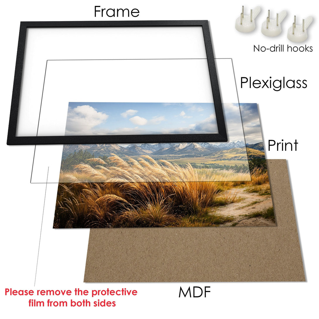 Framed Poster featuring a scenic landscape print with a natural color palette, ready to hang.