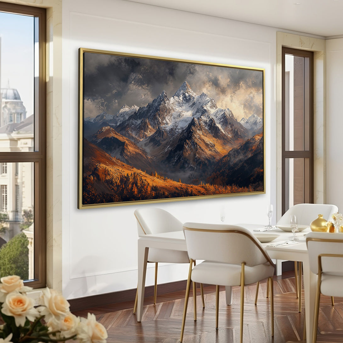 Canvas Print of a majestic mountain landscape in warm, earthy tones. Perfect for adding a touch of nature to your home decor.