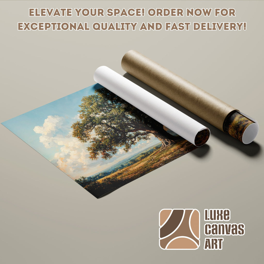 Poster Roll featuring a landscape painting with a blue, green, and brown color palette. Elevate your space with art!