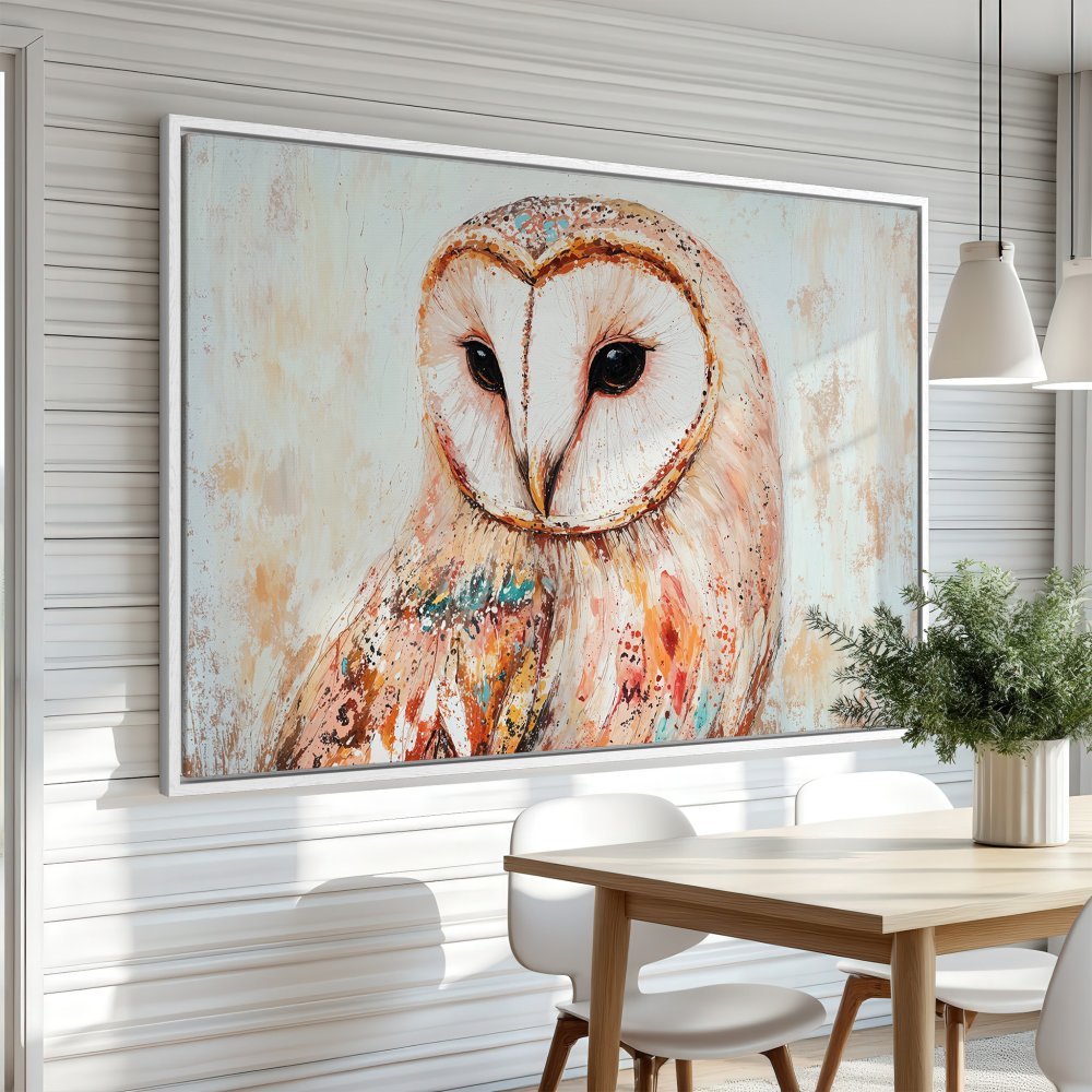 Framed Wall Art: Stunning owl painting in warm tones. Add a touch of nature & elegance to your home with this beautiful canvas print.