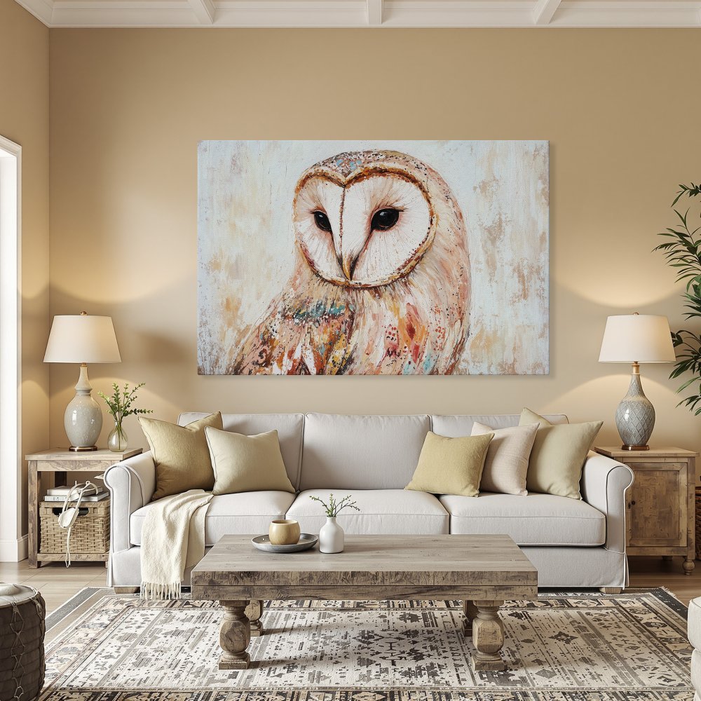 Framed Wall Art: Majestic owl portrait in warm, earthy tones. Add a touch of nature and elegance to your space with this stunning Canvas Print.