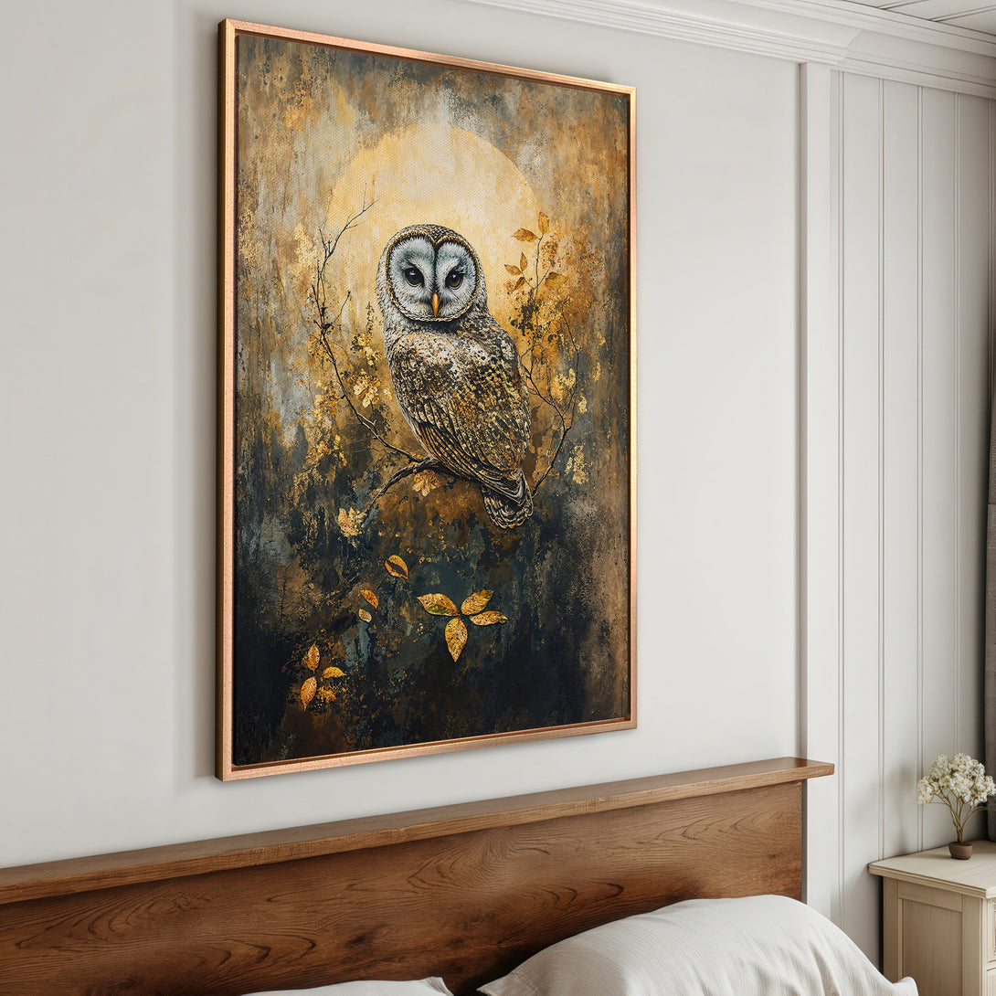 Framed Wall Art featuring an owl in a painterly style with a warm, earthy color palette. Perfect for adding a touch of nature to your home decor.