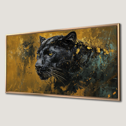 Majestic Panther Canvas Print Black and Gold Wall Art