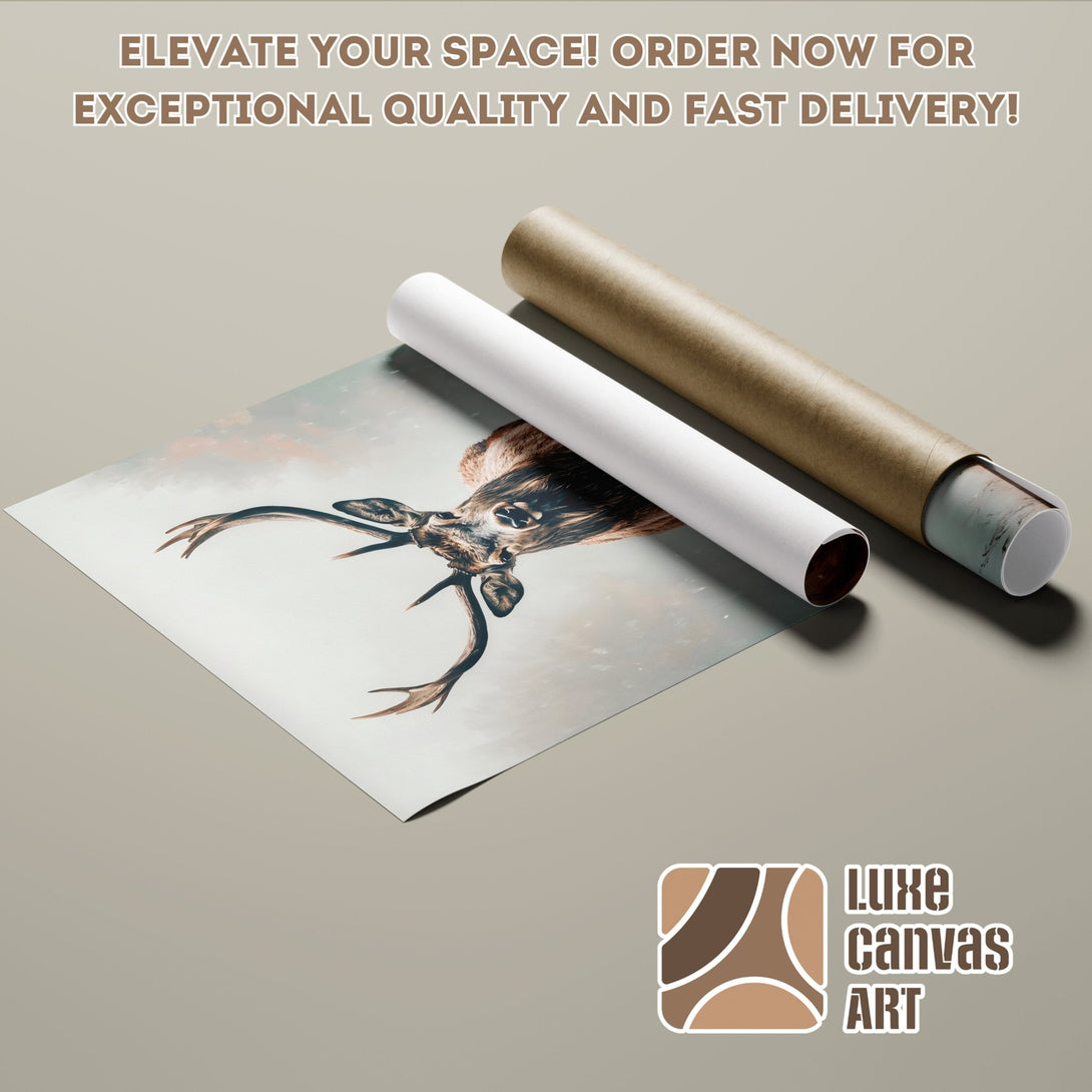 Deer art poster roll in neutral tones. Elevate your space with this stunning wildlife poster. Order now for fast delivery!