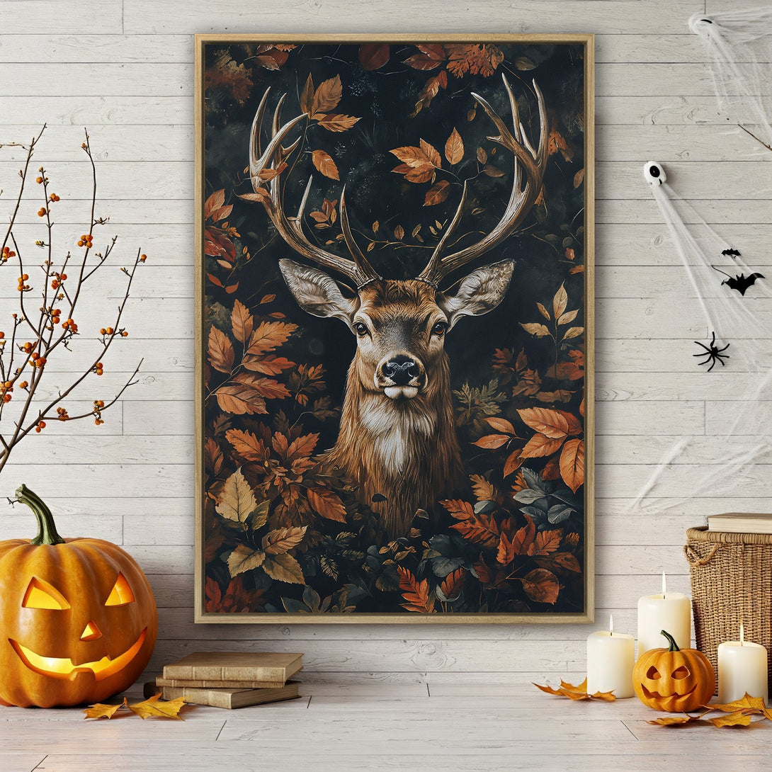 Framed Wall Art featuring a surreal portrait in a dark, moody style with red floral accents. Perfect for adding a touch of gothic elegance to your space.