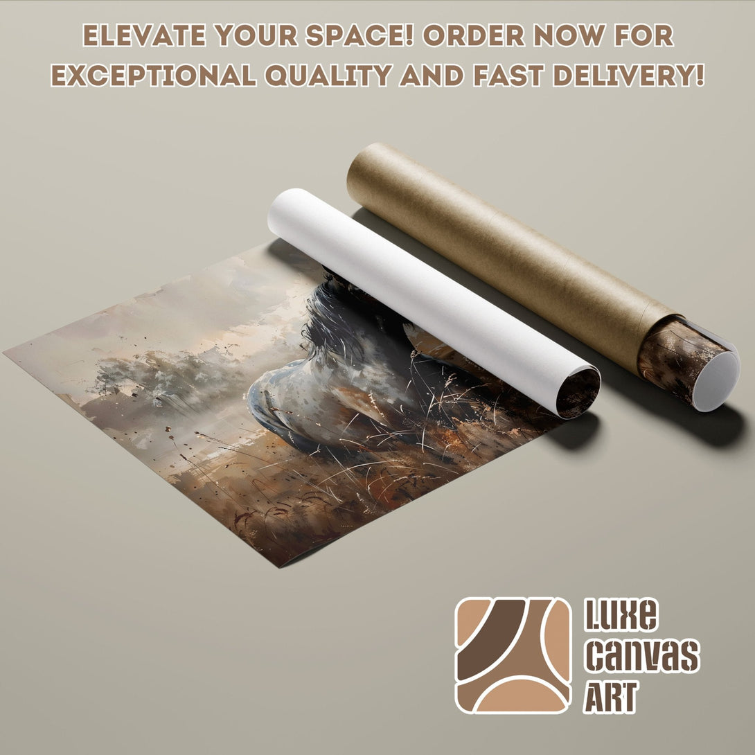 Poster Roll featuring a horse painting in a neutral, earthy color palette. Elevate your space!