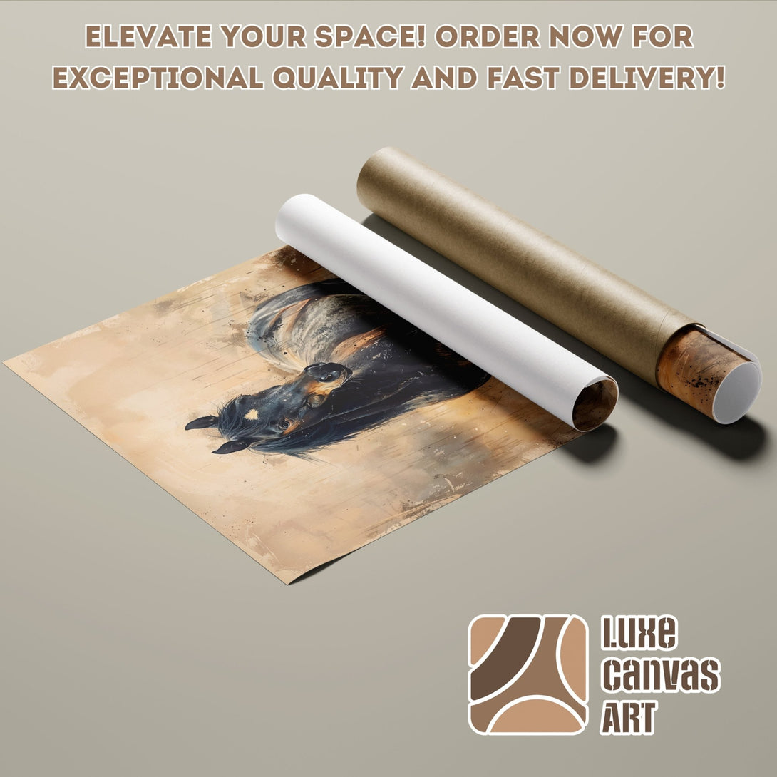 Poster Roll featuring a horse painting in neutral tones. Elevate your space with this art!