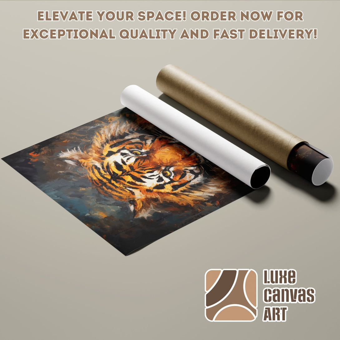 Tiger Poster Roll, vibrant abstract art with orange and blue tones. Elevate your space with this stunning wall art!