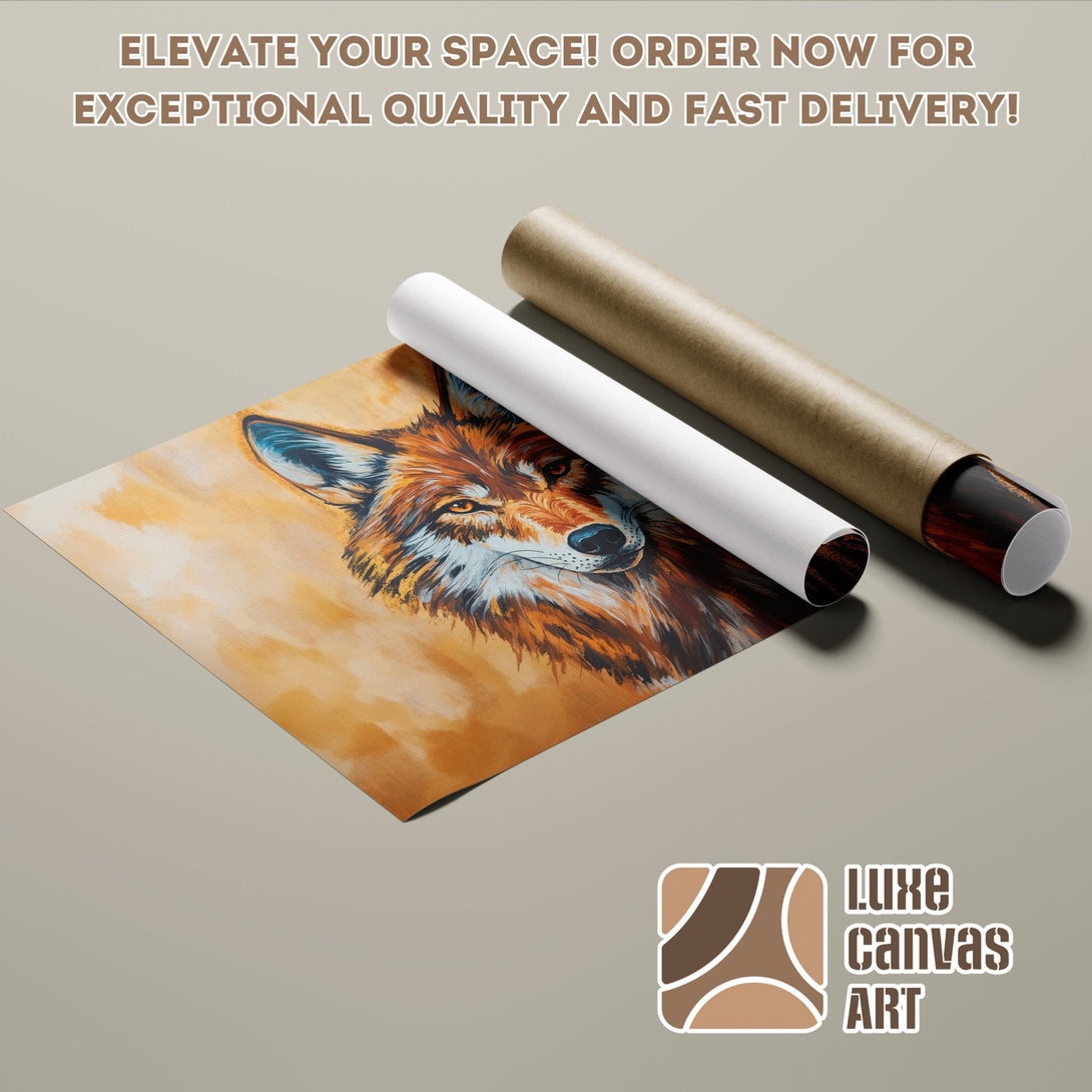 Fox art poster roll, warm color palette. Elevate your space with this stunning poster! Order now for fast delivery!