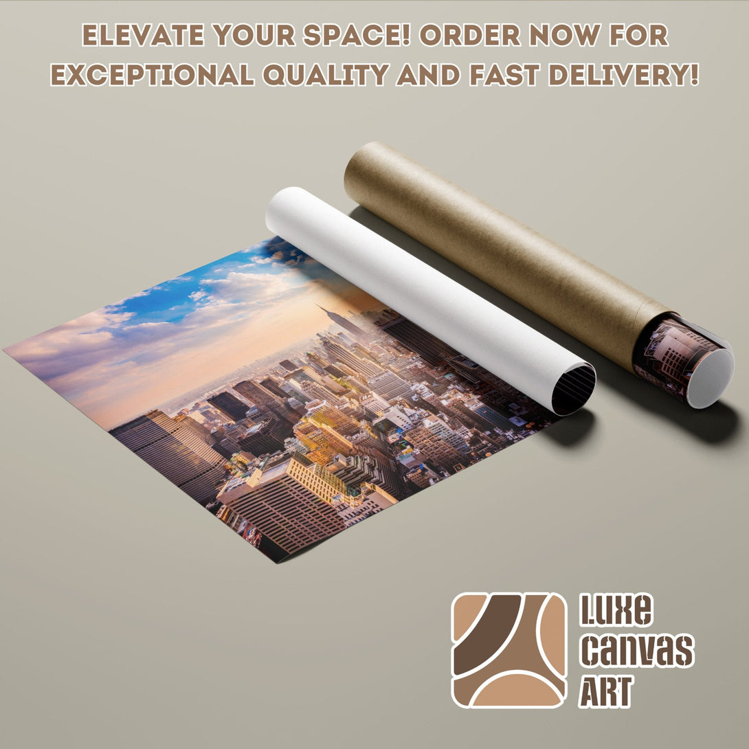 New York City Poster Roll, vibrant cityscape art in warm tones. Elevate your space!