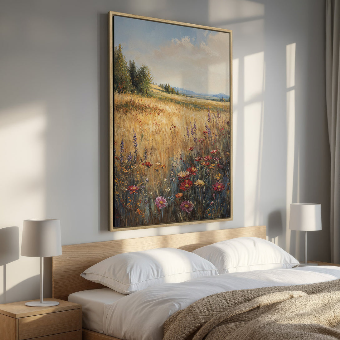 Framed Wall Art: Impressionist landscape painting in warm, earthy tones. Adds a touch of nature and serenity to any bedroom decor. Shop now!