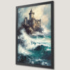 Medieval Castle Waves Art Poster - Gothic Seascape Decor