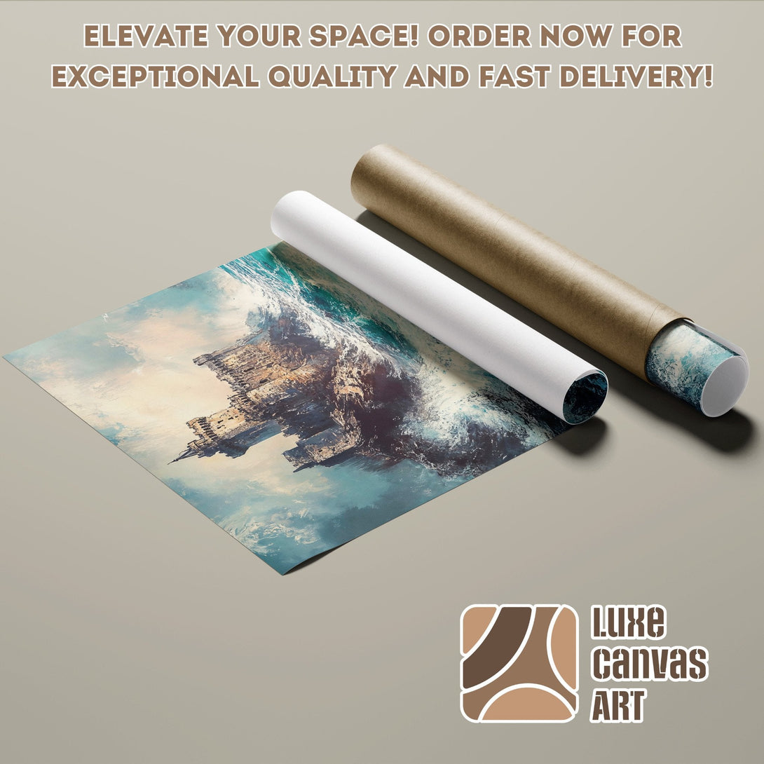 Poster Roll featuring an abstract castle in blue and brown tones. Elevate your space with this art!