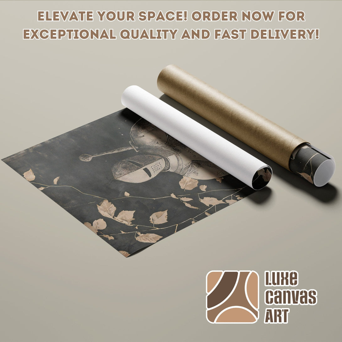 Poster Roll featuring a knight design in a dark, muted color palette, perfect for stylish home decor.