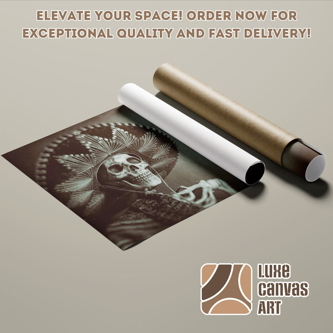 Poster Roll featuring a skull in sepia tones. Perfect wall art for your home!