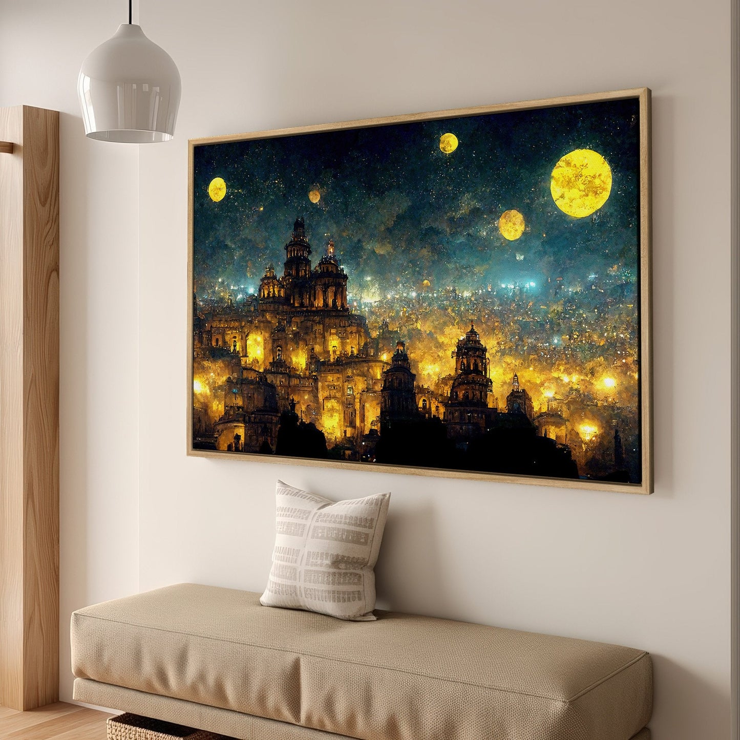 Mexico City at Night in Van Gogh's Starry Style Canvas Print