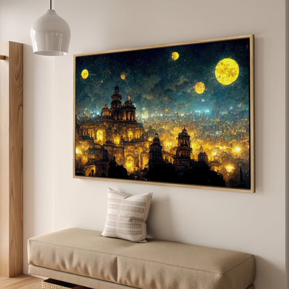 Mexico City at Night in Van Gogh's Starry Style Canvas Print