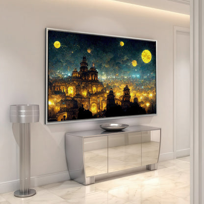Mexico City at Night in Van Gogh's Starry Style Canvas Print