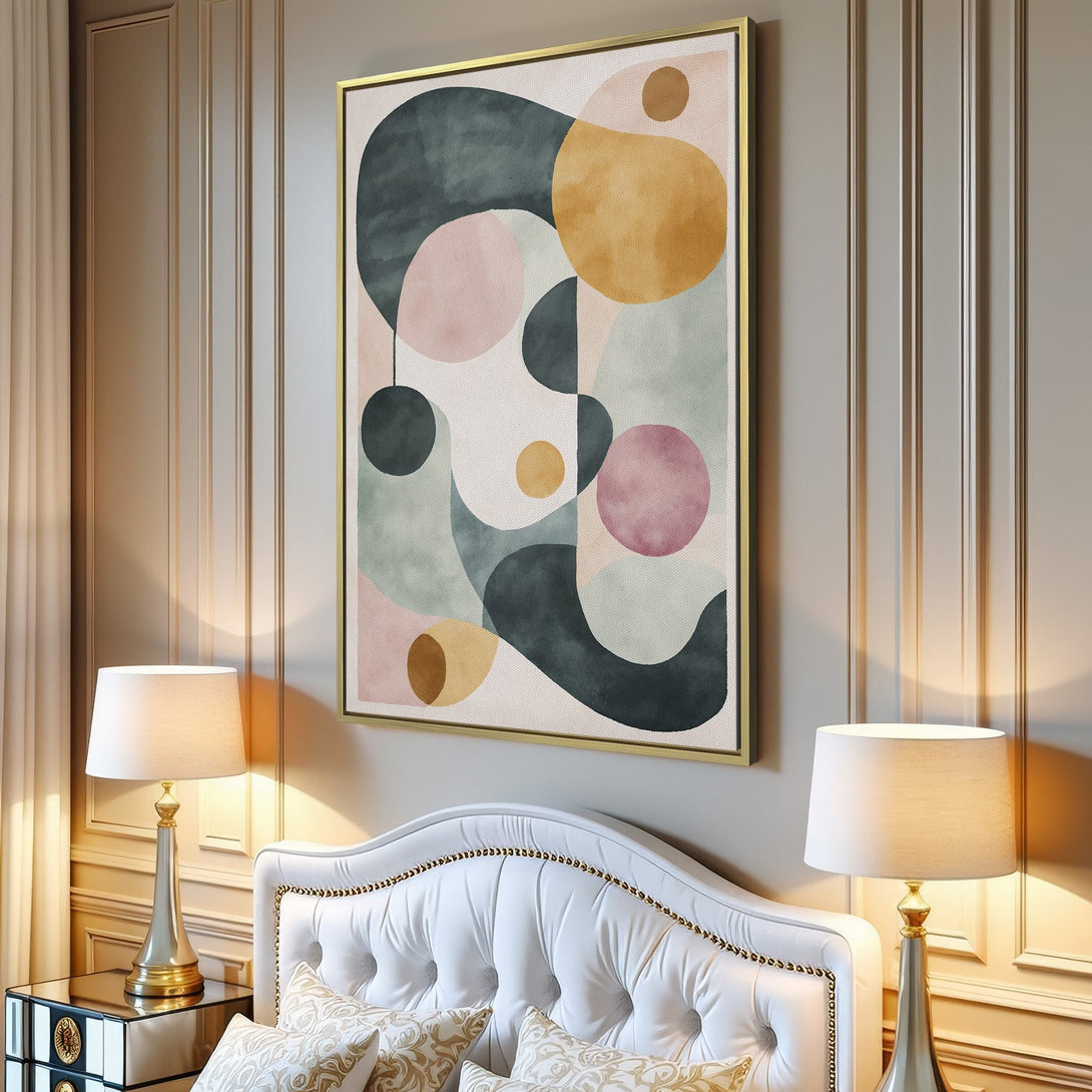 Canvas Print: Modern abstract art with soft pastel colors. Perfect for adding a touch of contemporary style to your living room.