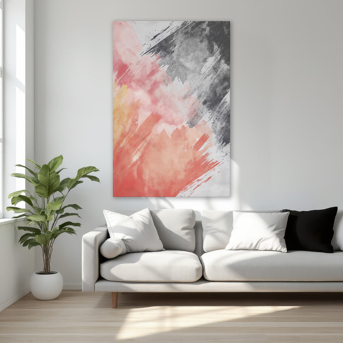 Framed Wall Art featuring abstract brushstrokes in a warm color palette of red, black, and gold. Perfect for modern bedroom decor.