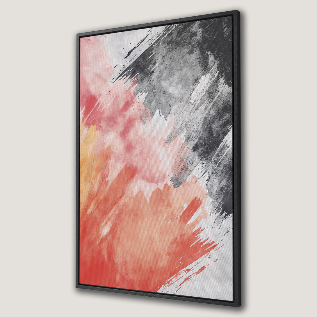 Framed Wall Art Canvas Print with abstract brushstroke design in red, gray, and black. Modern art for your home decor.