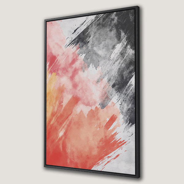 Framed Wall Art Canvas Print with abstract brushstroke design in red, gray, and black. Modern art for your home decor.