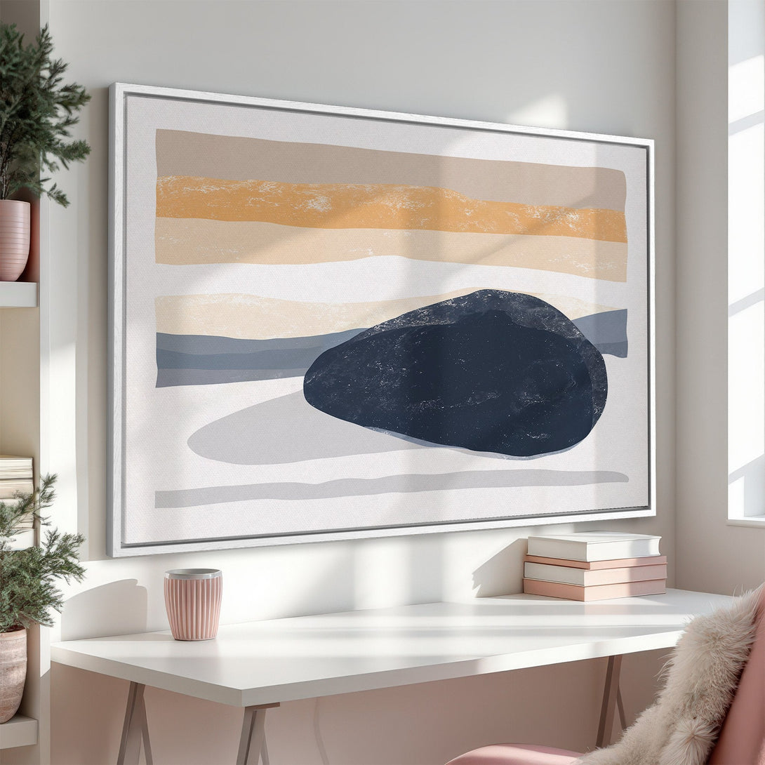 Framed Wall Art: Abstract landscape Canvas Print in neutral tones. Modern art with a minimalist style, perfect for adding a touch of elegance to any space.
