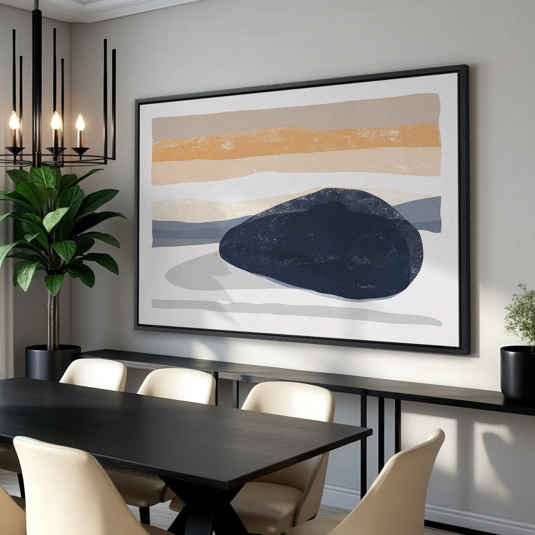 Framed Wall Art featuring abstract landscape art in a neutral color palette. Modern canvas print for dining room decor.