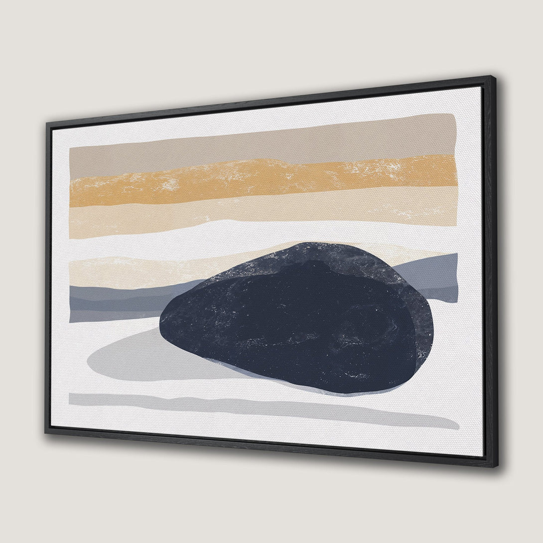 Framed Wall Art: Abstract landscape Canvas Print in neutral tones. Modern art with navy, beige, and gray palette. Perfect for minimalist decor.