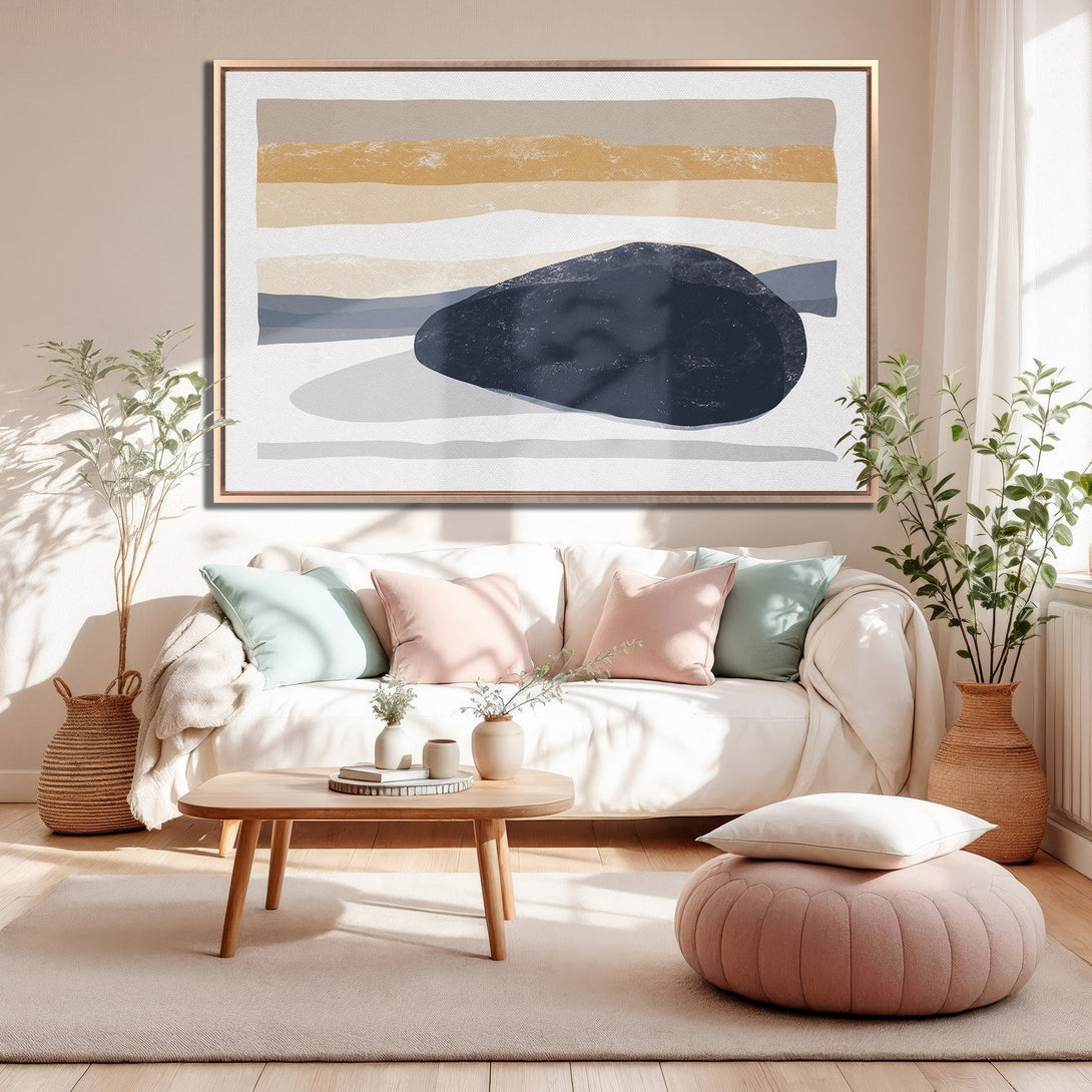 Framed Wall Art: Abstract landscape Canvas Print in neutral tones, perfect for living room decor. Features a modern, minimalist design with a calming color palette.