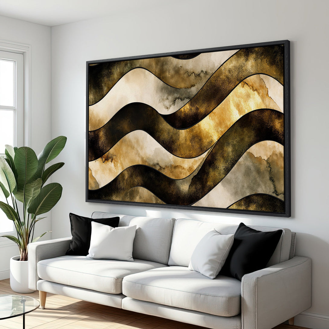 Framed Wall Art featuring abstract wave design in earthy tones. Modern art canvas print adds a touch of elegance to any interior.