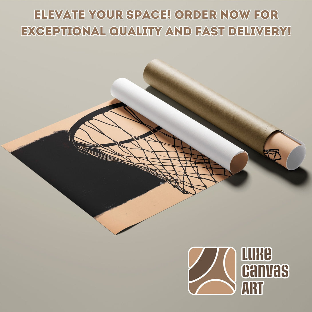 Basketball net poster roll art, minimalist style, neutral color palette. Elevate your space with our Poster!