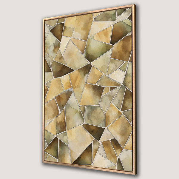 Framed Wall Art featuring an abstract geometric design in warm earth tones. Perfect for adding a touch of modern elegance to any space.