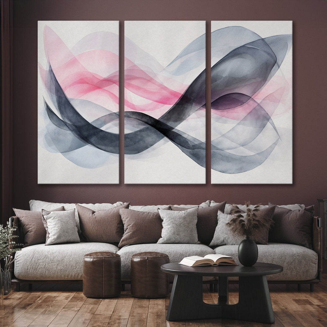 Abstract Canvas Print in pink, gray, and black. Modern art for your living room. Shop now!