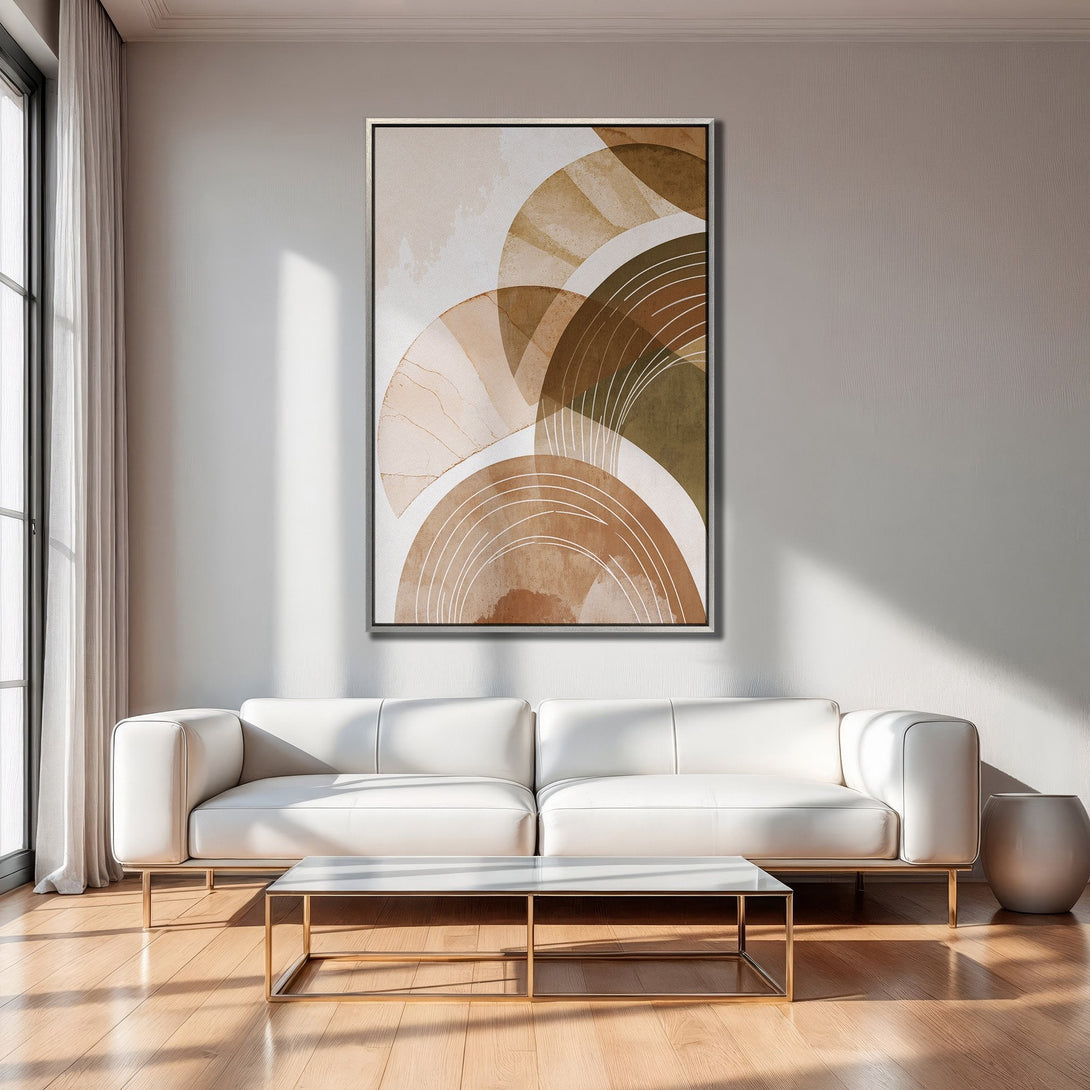 Framed Wall Art: Abstract art canvas print in warm earth tones. Modern style, perfect for living room decor. Enhance your space with this stylish artwork.