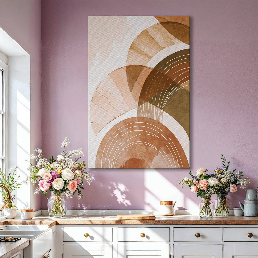 Framed Wall Art: Abstract watercolor art in warm earth tones. Modern home decor with a neutral color palette, perfect for living room or bedroom.
