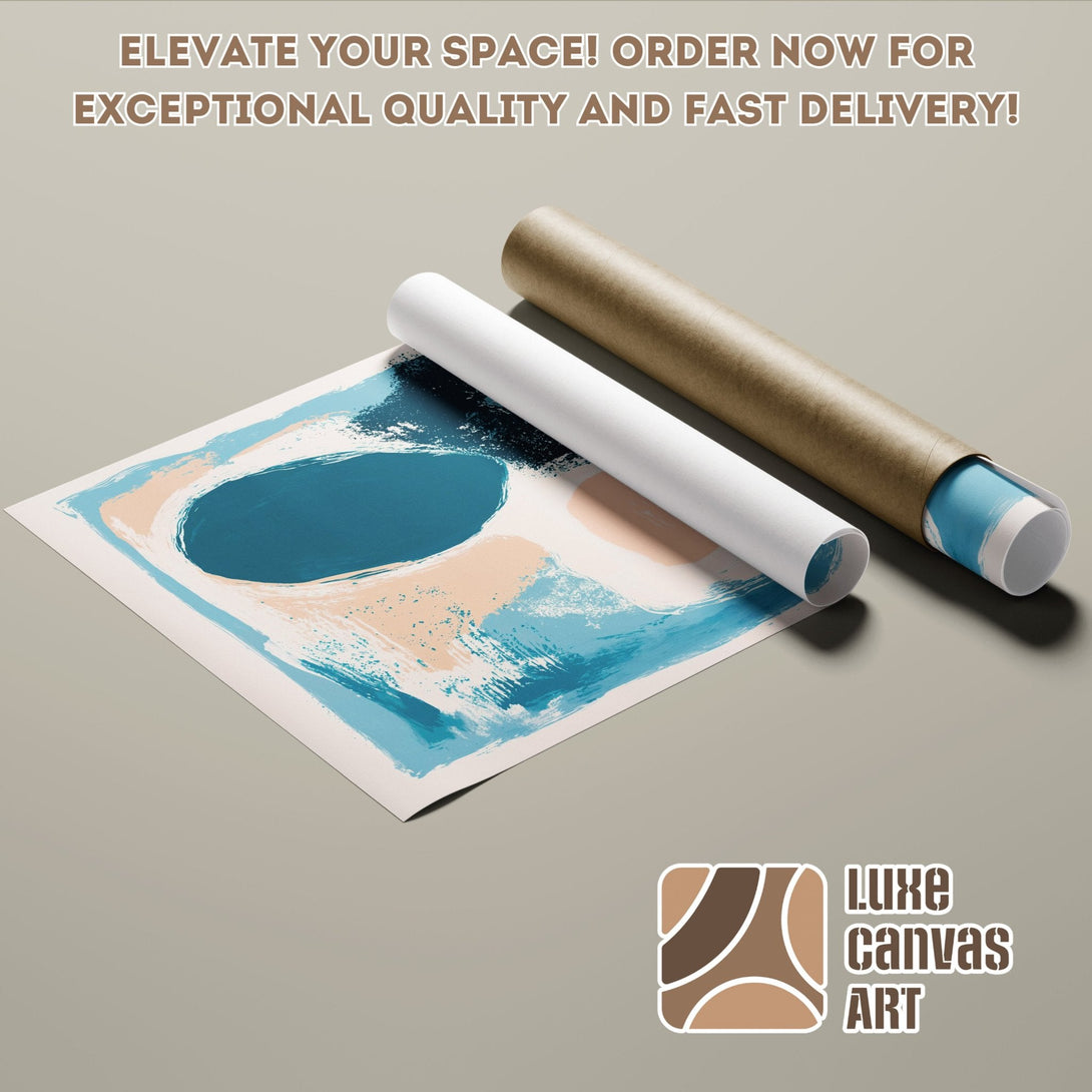 Abstract art Poster Roll in blue, beige, and brown tones. Elevate your space!