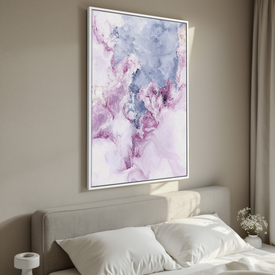Framed Wall Art: Abstract marble art Canvas Print in purple & blue tones. Modern wall decor for bedroom or living room. Enhance your space!
