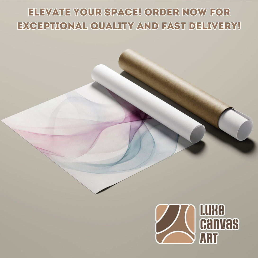 Abstract art poster roll with flowing lines in pink and blue. Elevate your space!