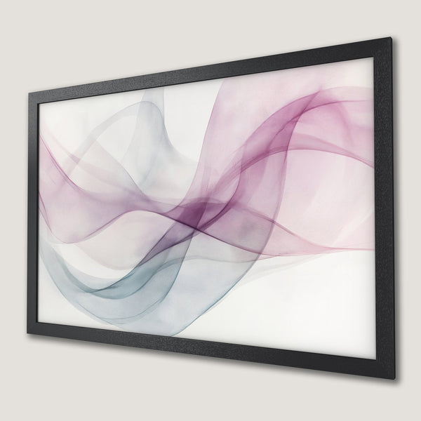 Framed Poster featuring abstract flowing art in pink and blue hues, perfect wall decor.