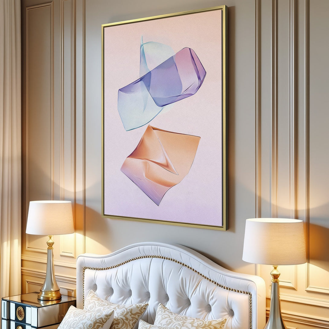 Canvas Print: Abstract art in pastel blues, purples, and peach. Modern wall art for living room decor. Adds a touch of elegance to any space.