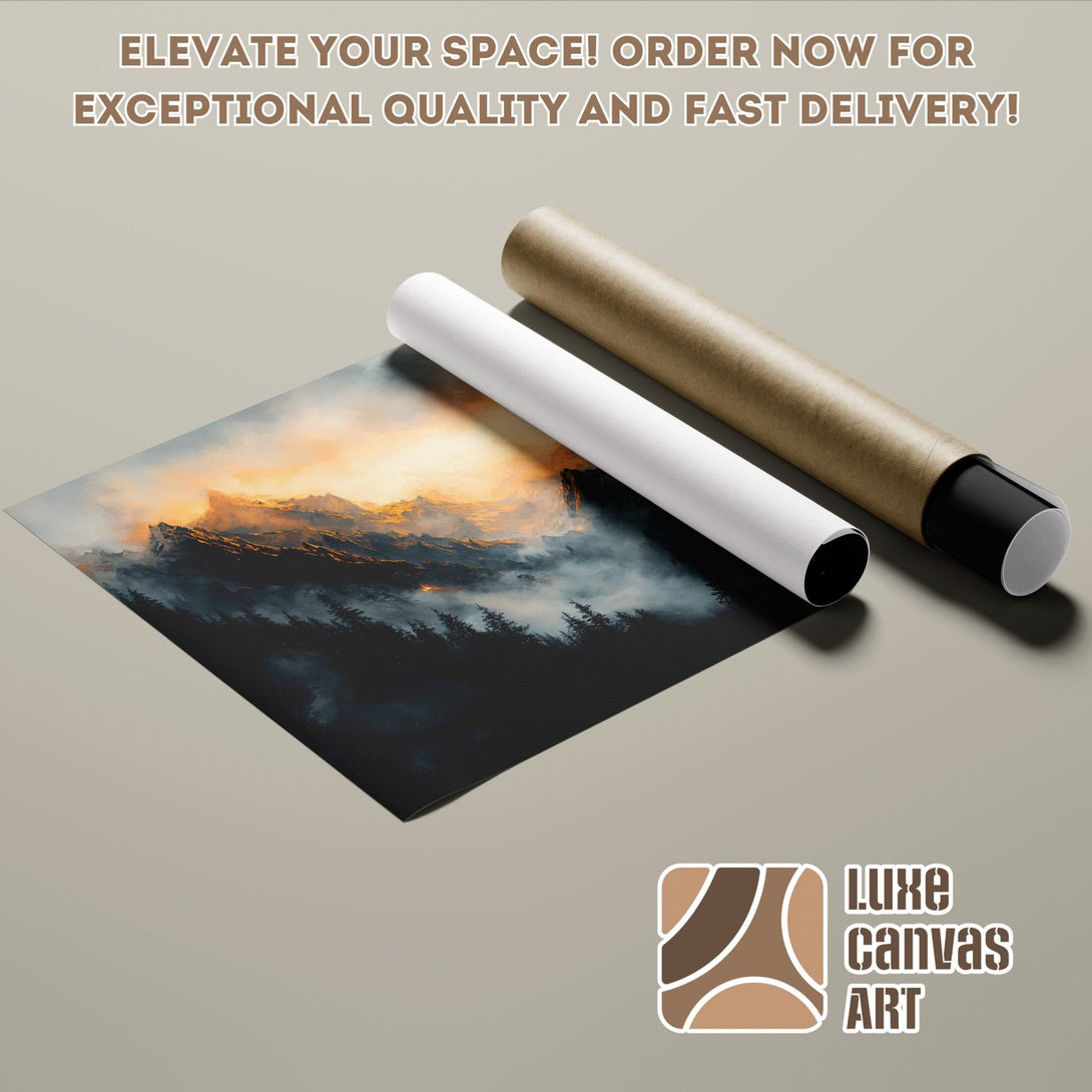 Poster Roll featuring a mountain landscape in a moody, warm color palette. Elevate your space!
